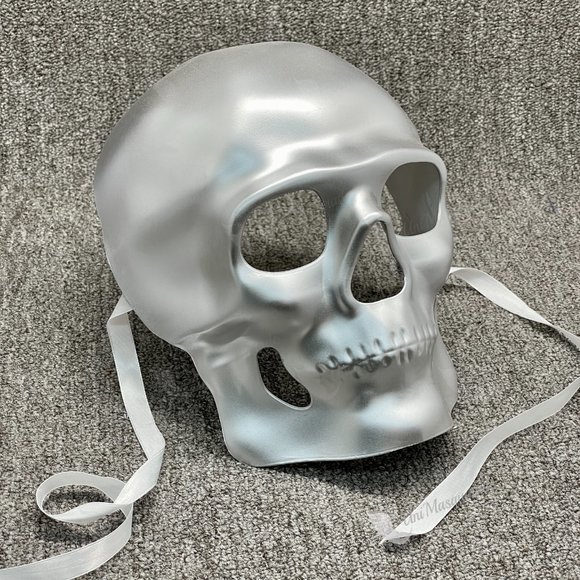 Skull Day of The Dead Face Mask Silver Party Masquerade Mask - Picture 3 of 3